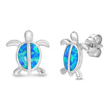 Turtle Earrings Blue Simulated Opal .925 Sterling Silver