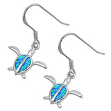 Turtle Hanging Earrings Blue Simulated Opal .925 Sterling Silver