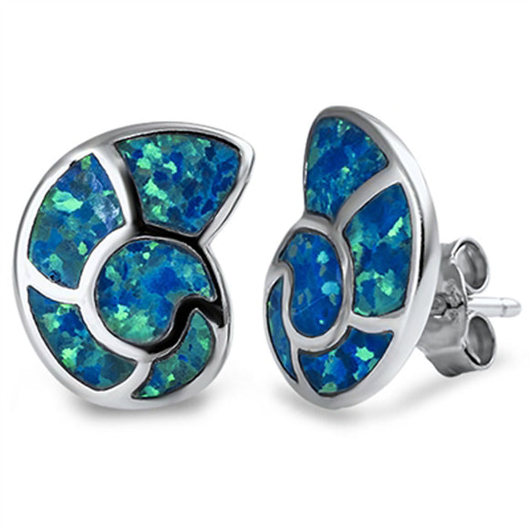 Shell Earrings Blue Simulated Opal .925 Sterling Silver