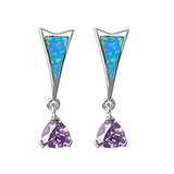 Trillion Hanging Earrings Simulated Amethyst Blue Simulated Opal .925 Sterling Silver