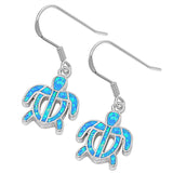Turtle Hanging Earrings Blue Simulated Opal .925 Sterling Silver