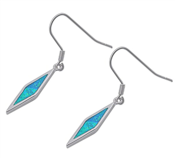 Long Earrings Blue Simulated Opal .925 Sterling Silver