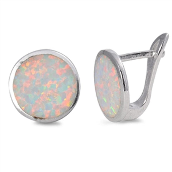 Sterling Silver Round White Opal Lever Back High Polished Earrings 925 New