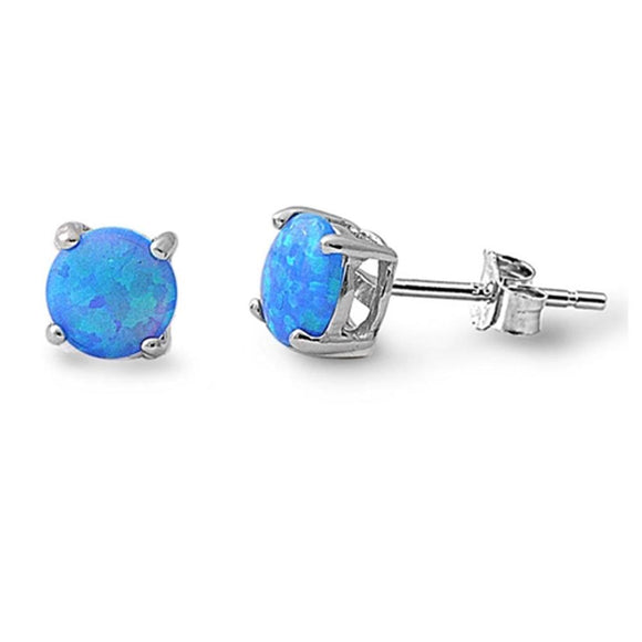 Sterling Silver Fashion High Polished Blue Synthetic Opal Post Earrings 925 New