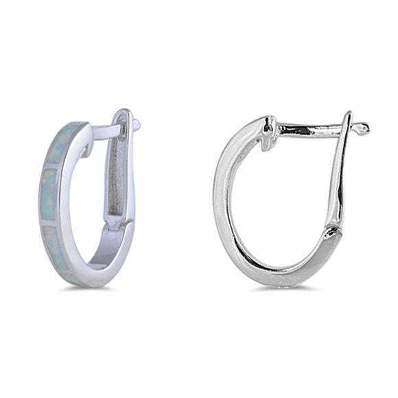 Simple Hoop Classic White Simulated Opal .925 Sterling Silver Circle Fashion Earrings