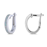 Simple Hoop Classic White Simulated Opal .925 Sterling Silver Circle Fashion Earrings