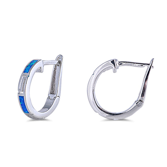 Simple Hoop Classic Blue Simulated Opal .925 Sterling Silver Plain Fashion Earrings
