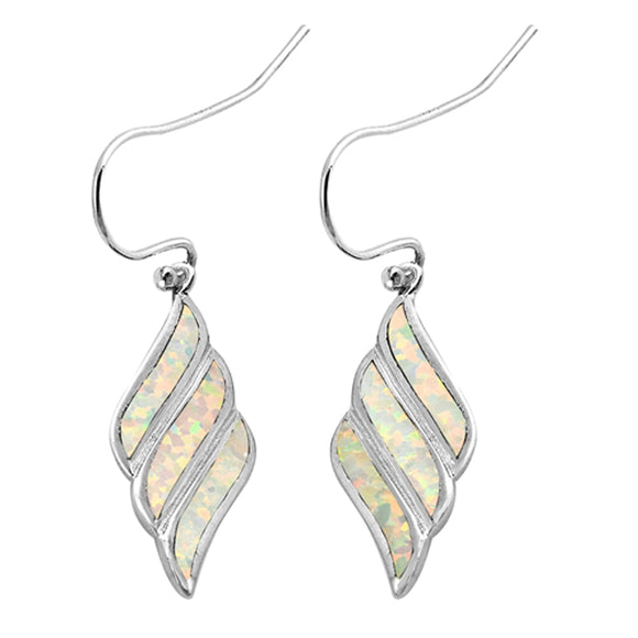 Sterling Silver Elegant Shell Wave Vintage Style Earrings White Synthetic Opal