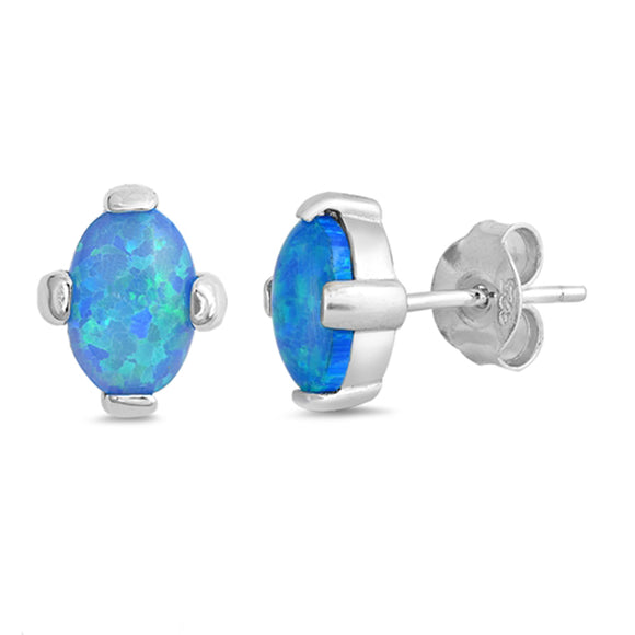 Sterling Silver Oval Modern Simple High Polish Earrings Blue Synthetic Opal 925