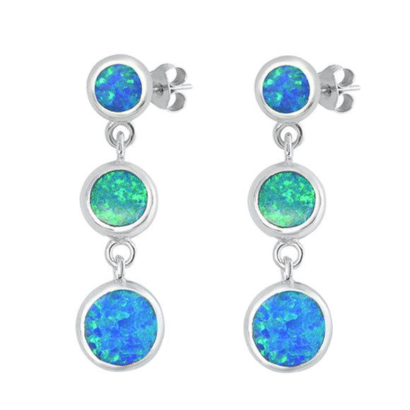 Sterling Silver Journey Dangle Circle Round Earrings Blue Synthetic Opal 925 New
