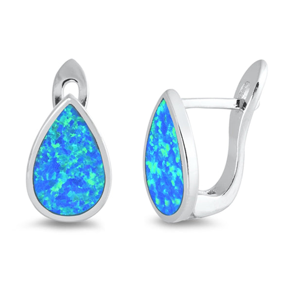Sterling Silver Teardrop Promise Heart Love Earrings Blue Synthetic Opal 925 New