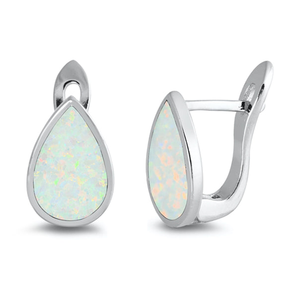 Sterling Silver Simple Teardrop Classic Modern Earrings White Synthetic Opal 925