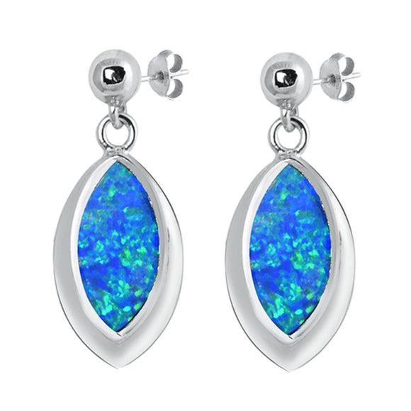 Sterling Silver Classic High Polish Simple Earrings Blue Synthetic Opal 925 New