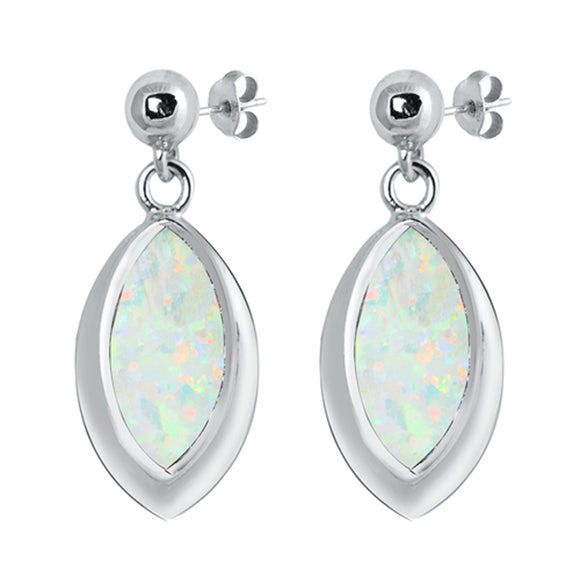 Sterling Silver Elegant Leaf Statement Classic Earrings White Synthetic Opal