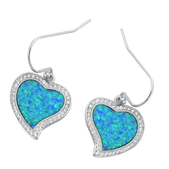 Sterling Silver Heart Cluster Halo Mosaic  Earrings Blue Synthetic Opal 925 New
