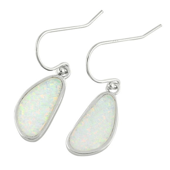 Sterling Silver Mosaic Oval Modern High Polish Earrings White Synthetic Opal 925