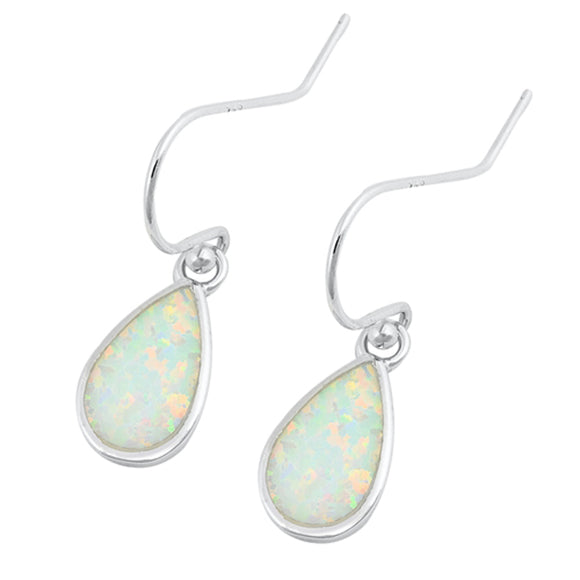 Sterling Silver Teardrop Modern Water Rain Earrings White Synthetic Opal 925 New