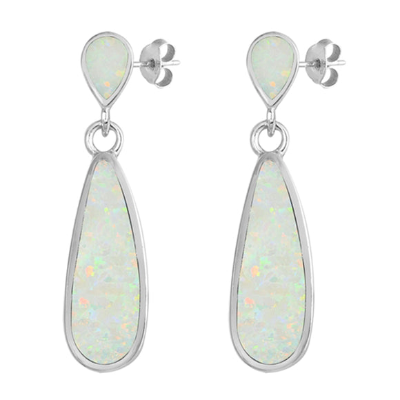 Sterling Silver Teardrop Modern Statement Bold Earrings White Synthetic Opal 925