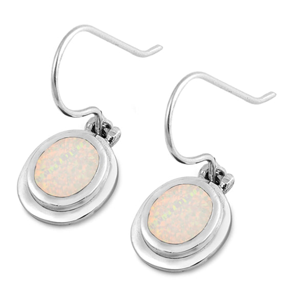 Sterling Silver High Polish Oval Classic Simple Earrings White Synthetic Opal