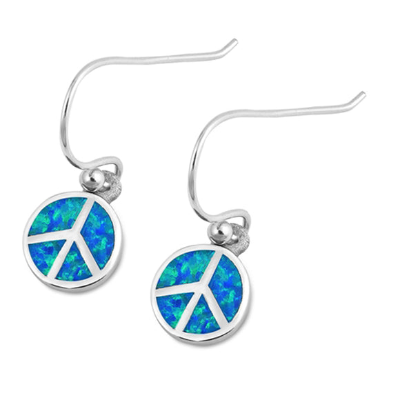 Sterling Silver Peace Sign Hippie Love Harmony Earrings Blue Synthetic Opal 925