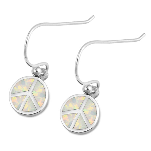 Sterling Silver Peace Sign Polished Harmony Love Earrings White Synthetic Opal