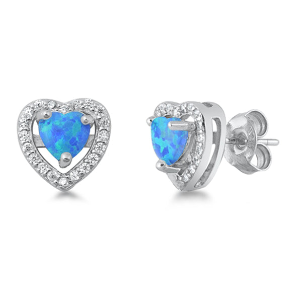 Sterling Silver Heart Forever Halo Eternity Love Earrings Blue Synthetic Opal