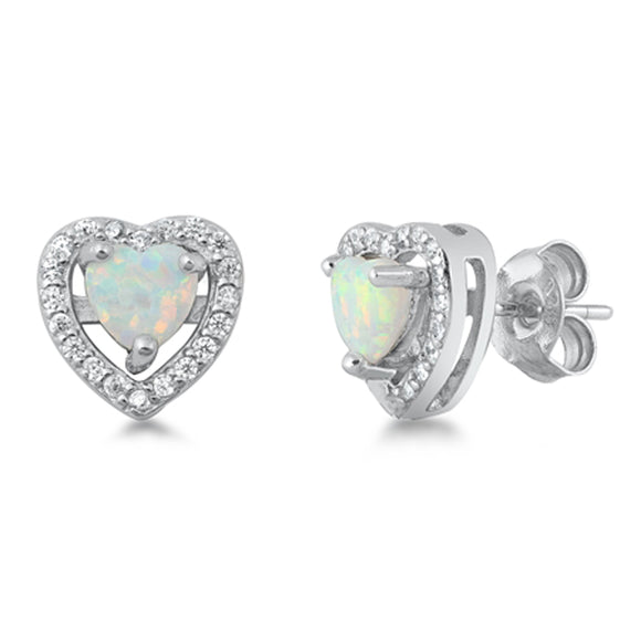 Sterling Silver Halo Heart Eternity Forever Love Earrings White Synthetic Opal