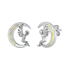 Sterling Silver Wing Moon Fairy Fae Pixie Mystic Celestial Angel Earrings 925