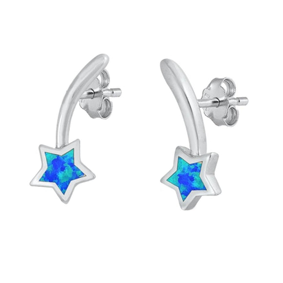 Shooting Star Blue Opal Earrings Sterling Silver Crawler Dangle 925 New