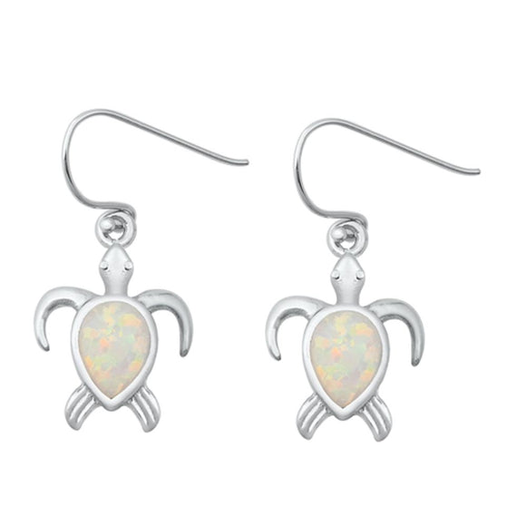 Sterling Silver White Opal Dangle Sea Turtle Earrings Nautical Animal 925 New