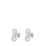 Sterling Silver White Opal Infinity Stud High Polished Earrings 925 New