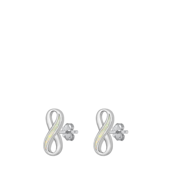 Sterling Silver White Opal Infinity Stud High Polished Earrings 925 New