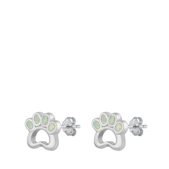 Sterling Silver Dainty White Opal Open Paw Print Stud Dog Paw Earrings 925 New