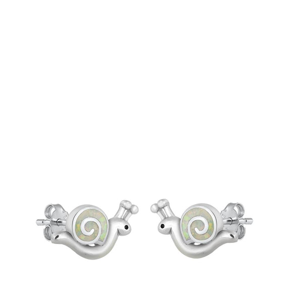 Sterling Silver White Opal Swirl Snail Stud High Polished Earrings 925 New