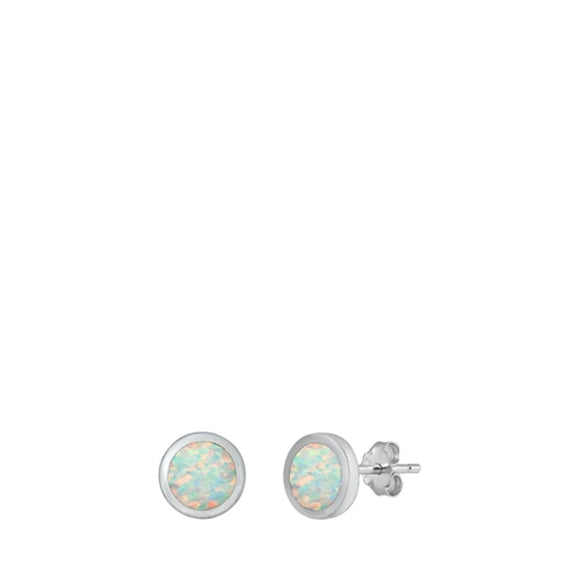 Sterling Silver Round White Opal Fashion Stud Earrings 925 New
