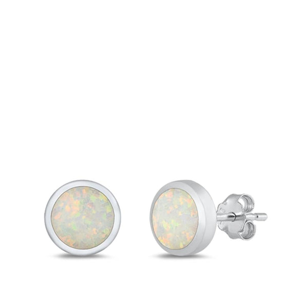 Sterling Silver Cute White Synthetic Opal Circle High Polished Earrings .925 New