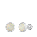 Sterling Silver Cute White Synthetic Opal Circle High Polished Earrings .925 New