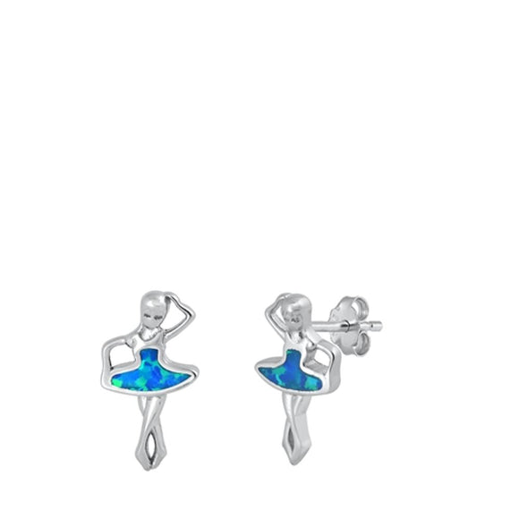 Sterling Silver Blue Opal Ballet Dancer Stud Earrings Ballerina Girl 925 New
