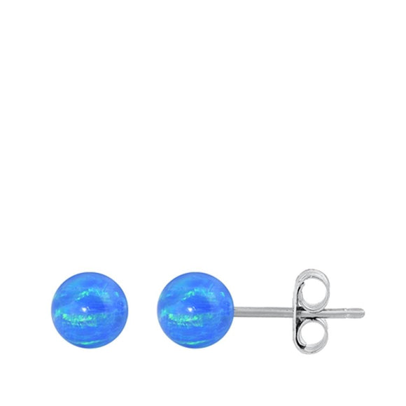 Sterling Silver High Polished Blue Synthetic Opal Ball Stud Earrings .925 New