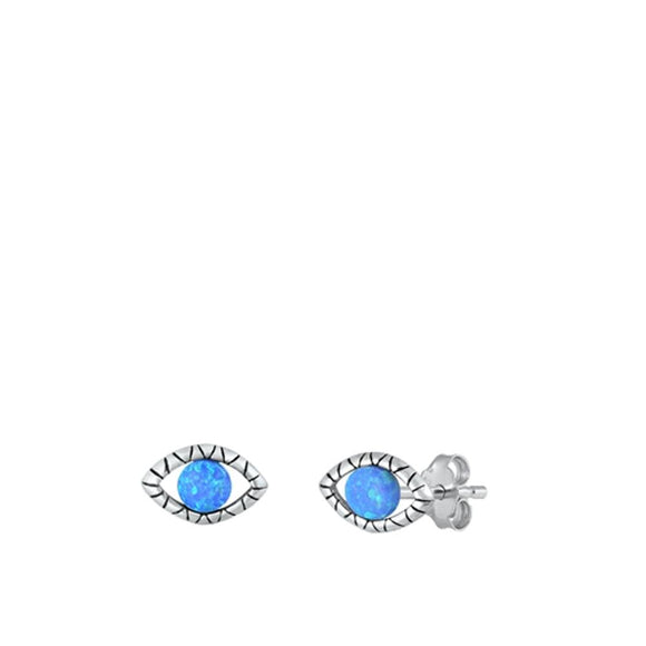 Sterling Silver Classic Blue Synthetic Opal Eye Chic Fashion Earrings 925 New