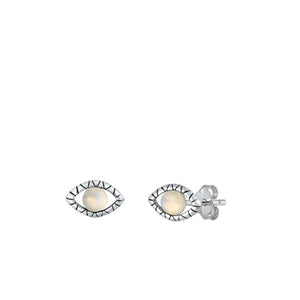 Sterling Silver Oxidized Moonstone Open Eye Stud Polished Earrings .925 New