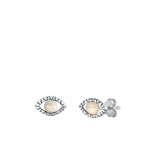 Sterling Silver Oxidized Moonstone Open Eye Stud Polished Earrings .925 New