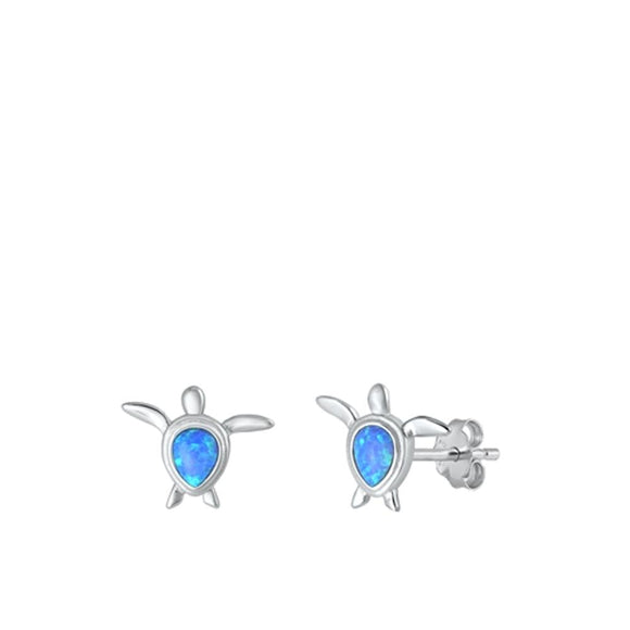 Sterling Silver Unique Blue Synthetic Opal Sea Turtle Fashion Earrings .925 New