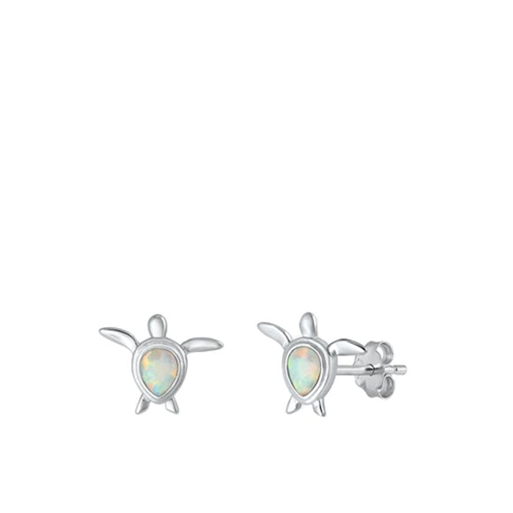 Sterling Silver Fashion White Synthetic Opal Sea Turtle Beach Earrings 925 New
