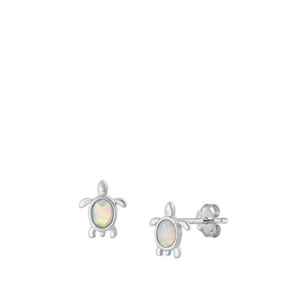 Sterling Silver Polished White Synthetic Opal Sea Turtle Beach Earrings 925 New