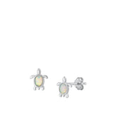 Sterling Silver Polished White Synthetic Opal Sea Turtle Beach Earrings 925 New
