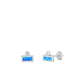 Sterling Silver Polished Clear CZ Blue Synthetic Opal Fashion Earrings 925 New