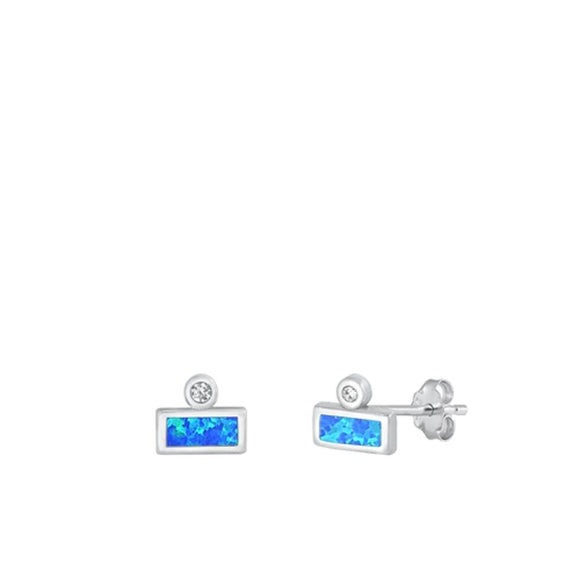 Sterling Silver Polished Clear CZ Blue Synthetic Opal Fashion Earrings 925 New