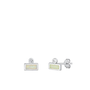Sterling Silver Chic Fashion Clear CZ White Synthetic Opal Stud Earrings 925 New