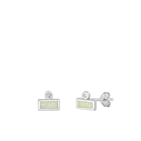 Sterling Silver Chic Fashion Clear CZ White Synthetic Opal Stud Earrings 925 New